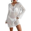 imageBsubseach Casual Women Swim Cover Up Long Sleeve Beach Dress Sexy Crochet CoverupWhite