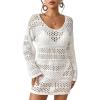 imageBsubseach Crochet Coverups for Women Swimwear Knit Top Beach Cover Up Hollow Out Vacation Dress Summer Outfits White