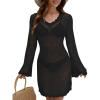 imageBsubseach Women Crochet Swimsuit Coverup Knit Hollow Out Bathing Suit Cover Up Backless Beach DressBlack