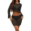 imageBsubseach Womens 2 Piece Crochet Cover Up Set Beach Cover Ups Swimwear Skirt Hollow Out Knit Coverup SetsBlack