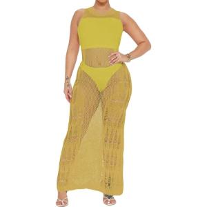 imageBsubseach Bathing Suit Cover Up for Women Sexy Hollow Out Crochet Cover Up Sheer Dress Swimsuit Cover UpGinger