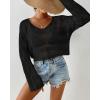 imageBsubseach Beach Cover Ups for Women Summer Crochet Tops Long Sleeve Hollow Out Knit Swimsuit Cover Up Vacation Outfits 2025Black