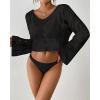 imageBsubseach Beach Cover Ups for Women Summer Crochet Tops Long Sleeve Hollow Out Knit Swimsuit Cover Up Vacation Outfits 2025Black