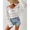 imageBsubseach Beach Cover Ups for Women Summer Crochet Tops Long Sleeve Hollow Out Knit Swimsuit Cover Up Vacation Outfits 2025White