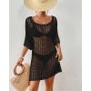 imageBsubseach Crochet Beach Cover Up for Women Hollow Out Swimsuit Coverup Knit Pullover Beach DressBlack