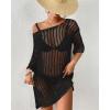 imageBsubseach Crochet Beach Cover Up for Women Hollow Out Swimsuit Coverup Knit Pullover Beach DressBlack