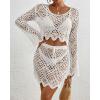 imageBsubseach Crochet Coverups for Women Two Piece Swimsuit Cover Up Hollow Out Knit Skirt Set Beachwear with Drawstring White XL