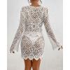 imageBsubseach Crochet Coverups for Women Two Piece Swimsuit Cover Up Hollow Out Knit Skirt Set Beachwear with Drawstring White XL