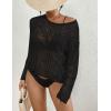 imageBsubseach Crochet Tops for Women Bobo Sexy Hollow Out Swimsuit Cover Up Long Sleeve Knitted Spring Tops 2024 Beachwear Black