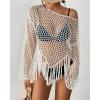 imageBsubseach Womens Swimwear Cover Ups Crochet Swimsuit Coverup Knit Beach Top with Tassels White S