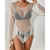 imageBsubseach Womens Swimwear Cover Ups Crochet Swimsuit Coverup Knit Beach Top with Tassels White S