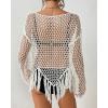 imageBsubseach Womens Swimwear Cover Ups Crochet Swimsuit Coverup Knit Beach Top with Tassels White S