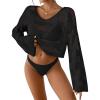 imageBsubseach Beach Cover Ups for Women Summer Crochet Tops Long Sleeve Hollow Out Knit Swimsuit Cover Up Vacation Outfits 2025Black