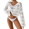 imageBsubseach Beach Cover Ups for Women Summer Crochet Tops Long Sleeve Hollow Out Knit Swimsuit Cover Up Vacation Outfits 2025White
