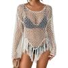 imageBsubseach Womens Swimwear Cover Ups Crochet Swimsuit Coverup Knit Beach Top with Tassels White S