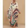 imageBsubseach Kaftan Dresses for Women Ethnic Print Plus Size Beach Cover Ups Batwing Sleeve Caftans with PocketsBeige