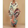 imageBsubseach Kaftan Dresses for Women Ethnic Print Plus Size Beach Cover Ups Batwing Sleeve Caftans with PocketsBeige