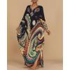 imageBsubseach Kaftan Dresses for Women Ethnic Print Plus Size Beach Cover Ups Batwing Sleeve Caftans with PocketsBlack