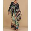 imageBsubseach Kaftan Dresses for Women Ethnic Print Plus Size Beach Cover Ups Batwing Sleeve Caftans with PocketsBlack