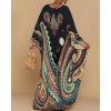 imageBsubseach Kaftan Dresses for Women Ethnic Print Plus Size Beach Cover Ups Batwing Sleeve Caftans with PocketsBlack