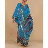 imageBsubseach Kaftan Dresses for Women Ethnic Print Plus Size Beach Cover Ups Batwing Sleeve Caftans with PocketsBlue
