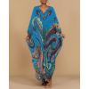 imageBsubseach Kaftan Dresses for Women Ethnic Print Plus Size Beach Cover Ups Batwing Sleeve Caftans with PocketsBlue