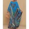 imageBsubseach Kaftan Dresses for Women Ethnic Print Plus Size Beach Cover Ups Batwing Sleeve Caftans with PocketsBlue