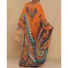 imageBsubseach Kaftan Dresses for Women Ethnic Print Plus Size Beach Cover Ups Batwing Sleeve Caftans with PocketsOrange