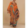 imageBsubseach Kaftan Dresses for Women Ethnic Print Plus Size Beach Cover Ups Batwing Sleeve Caftans with PocketsOrange