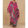 imageBsubseach Kaftan Dresses for Women Ethnic Print Plus Size Beach Cover Ups Batwing Sleeve Caftans with PocketsRose Red
