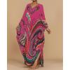 imageBsubseach Kaftan Dresses for Women Ethnic Print Plus Size Beach Cover Ups Batwing Sleeve Caftans with PocketsRose Red