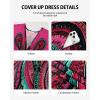 imageBsubseach Kaftan Dresses for Women Ethnic Print Plus Size Beach Cover Ups Batwing Sleeve Caftans with PocketsRose Red