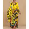 imageBsubseach Kaftan Dresses for Women Ethnic Print Plus Size Beach Cover Ups Batwing Sleeve Caftans with PocketsYellow