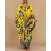 imageBsubseach Kaftan Dresses for Women Ethnic Print Plus Size Beach Cover Ups Batwing Sleeve Caftans with PocketsYellow