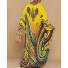 imageBsubseach Kaftan Dresses for Women Ethnic Print Plus Size Beach Cover Ups Batwing Sleeve Caftans with PocketsYellow