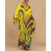 imageBsubseach Kaftan Dresses for Women Ethnic Print Plus Size Beach Cover Ups Batwing Sleeve Caftans with PocketsYellow