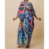 imageBsubseach Women Kaftan Dresses Ethnic Print VNeck Beach Cover Up Plus Size Caftan Loungewear Summer Swimsuit CoverupBlue