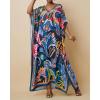 imageBsubseach Women Kaftan Dresses Ethnic Print VNeck Beach Cover Up Plus Size Caftan Loungewear Summer Swimsuit CoverupBlue