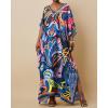 imageBsubseach Women Kaftan Dresses Ethnic Print VNeck Beach Cover Up Plus Size Caftan Loungewear Summer Swimsuit CoverupBlue