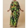 imageBsubseach Women Kaftan Dresses Ethnic Print VNeck Beach Cover Up Plus Size Caftan Loungewear Summer Swimsuit CoverupGreen