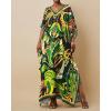 imageBsubseach Women Kaftan Dresses Ethnic Print VNeck Beach Cover Up Plus Size Caftan Loungewear Summer Swimsuit CoverupGreen