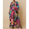 imageBsubseach Women Kaftan Dresses Ethnic Print VNeck Beach Cover Up Plus Size Caftan Loungewear Summer Swimsuit CoverupPink