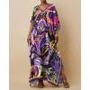 imageBsubseach Women Kaftan Dresses Ethnic Print VNeck Beach Cover Up Plus Size Caftan Loungewear Summer Swimsuit CoverupPurple