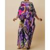 imageBsubseach Women Kaftan Dresses Ethnic Print VNeck Beach Cover Up Plus Size Caftan Loungewear Summer Swimsuit CoverupPurple
