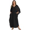 imageBsubseach Women Kaftan Dresses Solid V Neck Swimsuit Coverup Batwing Sleeve Satin Plus Size Caftans with PocketsBlack