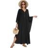 imageBsubseach Women Kaftan Dresses Solid V Neck Swimsuit Coverup Batwing Sleeve Satin Plus Size Caftans with PocketsBlack