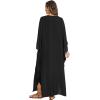 imageBsubseach Women Kaftan Dresses Solid V Neck Swimsuit Coverup Batwing Sleeve Satin Plus Size Caftans with PocketsBlack