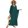 imageBsubseach Women Kaftan Dresses Solid V Neck Swimsuit Coverup Batwing Sleeve Satin Plus Size Caftans with PocketsGreen