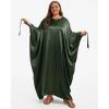 imageBsubseach Women Plus Size Kaftan Dresses Moo Moos for Women Swimsuit Cover Up Swimwear Batwing Satin Caftan Beach DressGreen
