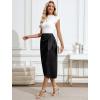 imageBsubseach Women Satin Midi Skirt Tie Knot Front Silk High Waist Ruched Wrap Skirts Cocktail Party Wedding Elegant SkirtBlack